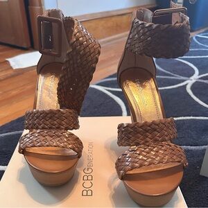 BCBGeneration Braided Tan Platform Heels
